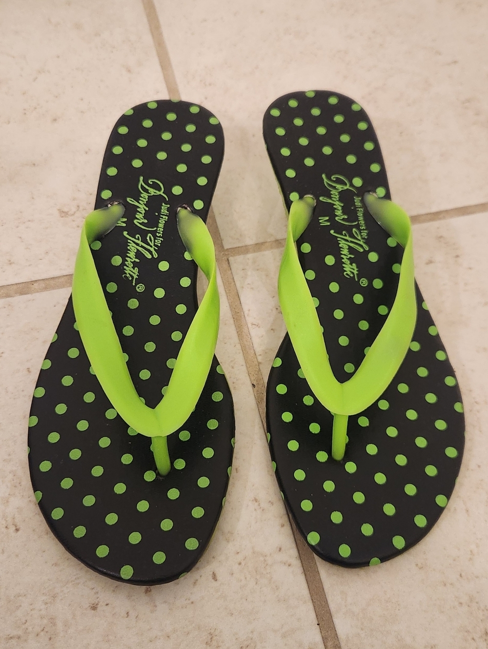 Flip Flop Judi Flowers for Bonjour Flourette Small Heel Lime Green M